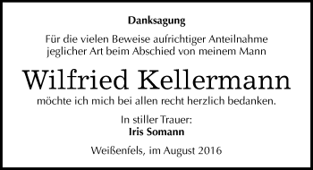 Traueranzeige von Wilfried Kellermann von Mitteldeutsche Zeitung Weißenfels
