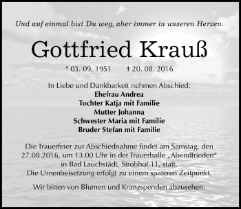 Traueranzeige von Gottfried Krauß von Mitteldeutsche Zeitung Merseburg/Querfurt
