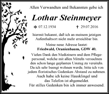 Traueranzeige von Lothar Steinmeyer von Mitteldeutsche Zeitung Dessau-Roßlau