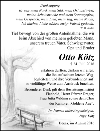 Traueranzeige von Otto Kötz von Mitteldeutsche Zeitung Sangerhausen