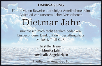 Traueranzeige von Dietmar Jahr von Mitteldeutsche Zeitung Zeitz