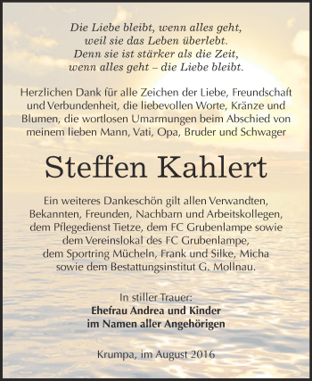 Traueranzeige von Steffen Kahlert von WVG - Wochenspiegel Merseburg