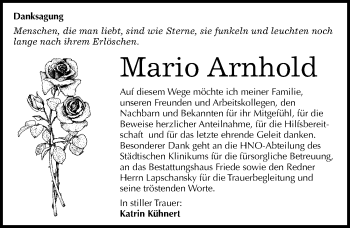 Traueranzeige von Mario Arnhold von Mitteldeutsche Zeitung Dessau-Roßlau