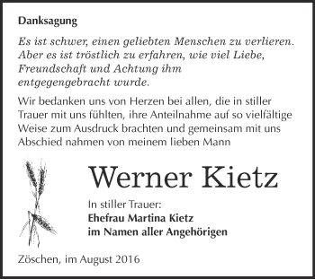 Traueranzeige von Werner Kietz von Super Sonntag Merseburg