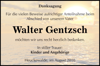 Traueranzeige von Walter Gentzsch von Super Sonntag Zeitz