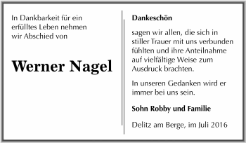 Traueranzeige von Werner Nagel von WVG - Wochenspiegel Merseburg