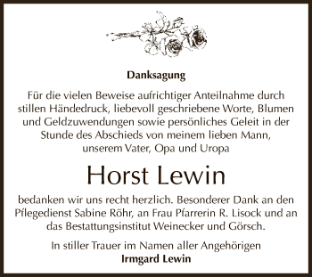 Traueranzeige von Horst Lewin von Super Sonntag Bernburg
