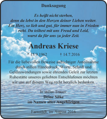 Traueranzeige von Andreas Kriese von Super Sonntag Merseburg