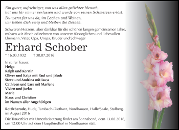 Traueranzeige von Erhard Schober von WVG - Wochenspiegel SGH