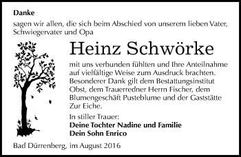 Traueranzeige von Heinz Schwörke von Mitteldeutsche Zeitung Merseburg/Querfurt