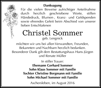 Traueranzeige von Christel Sommer von Mitteldeutsche Zeitung Aschersleben