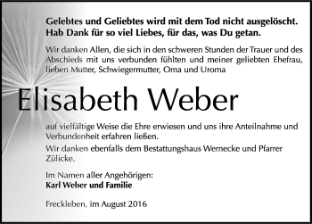 Traueranzeige von Elisabeth Weber von Mitteldeutsche Zeitung
