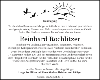 Traueranzeige von Reinhard Rochlitzer von WVG - Wochenspiegel Dessau / Köthen