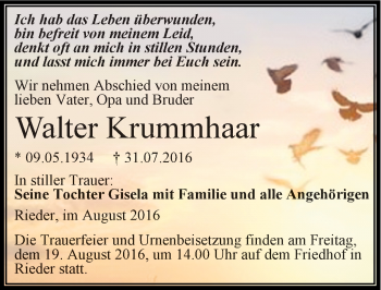 Traueranzeige von Walter Krummhaar von Mitteldeutsche Zeitung Quedlinburg