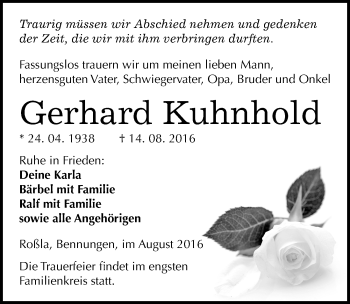 Traueranzeige von Gerhard Kuhnhold von Mitteldeutsche Zeitung Sangerhausen