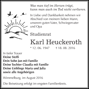 Traueranzeige von Karl Heuckeroth von Super Sonntag SGH Mansf. Land