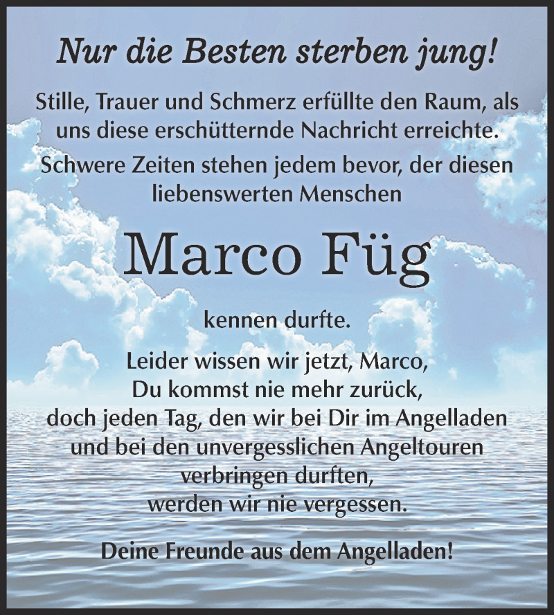  Traueranzeige für Marco Füg vom 13.08.2016 aus WVG - Wochenspiegel Aschersleben