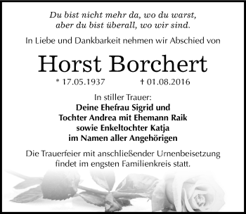 Traueranzeige von Horst Borchert von Mitteldeutsche Zeitung Bitterfeld