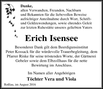 Traueranzeige von Erich Isensee von Mitteldeutsche Zeitung Dessau-Roßlau