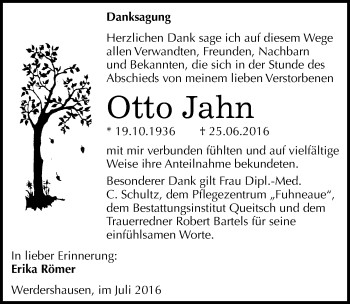 Traueranzeige von Otto Jahn von Mitteldeutsche Zeitung Köthen