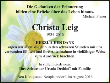 Traueranzeige von Christa Leig von Mitteldeutsche Zeitung Aschersleben
