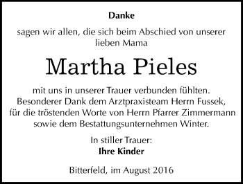 Traueranzeige von Martha Pieles von Mitteldeutsche Zeitung Bitterfeld