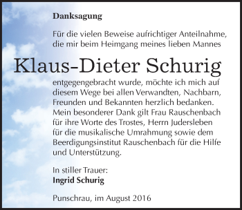 Traueranzeige von Klaus-Dieter Schurig von Mitteldeutsche Zeitung Naumburg/Nebra