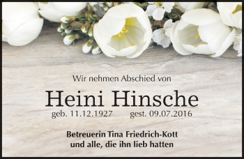 Traueranzeige von Heini Hinsehe von Mitteldeutsche Zeitung Bitterfeld