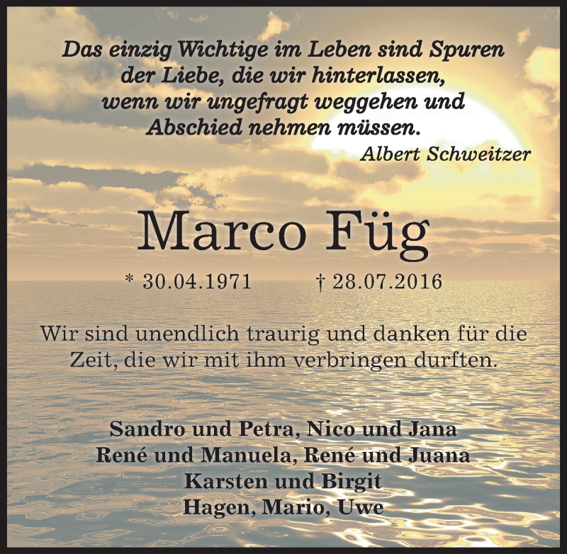  Traueranzeige für Marco Füg vom 06.08.2016 aus Mitteldeutsche Zeitung Aschersleben