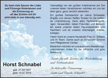 Traueranzeige von Horst Schnabel von Mitteldeutsche Zeitung Zeitz