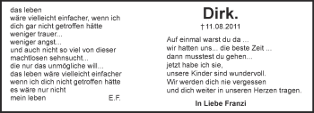 Traueranzeige von Dirk  von WVG - Wochenspiegel Quedlinburg