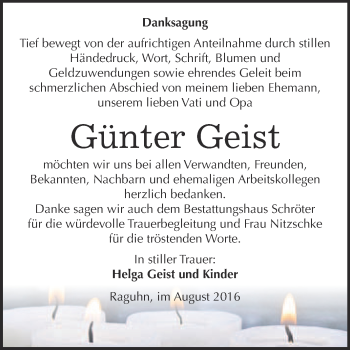 Traueranzeige von Günter Geist von WVG - Wochenspiegel Bitterfeld