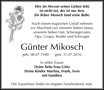 Traueranzeige von Günter Mikosch von Mitteldeutsche Zeitung Dessau-Roßlau