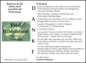 Traueranzeige von Fred Hildebrand von WVG - Wochenspiegel Merseburg