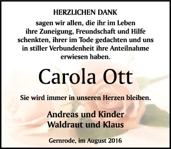 Traueranzeige von Carola Ott von Mitteldeutsche Zeitung Quedlinburg