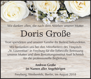 Traueranzeige von Doris Große von Mitteldeutsche Zeitung Naumburg/Nebra