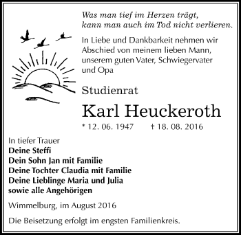 Traueranzeige von Karl Heuckeroth von Mitteldeutsche Zeitung Mansfelder Land