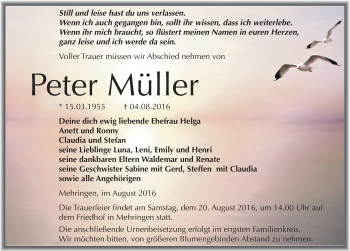 Traueranzeige von Peter Müller von Mitteldeutsche Zeitung Aschersleben