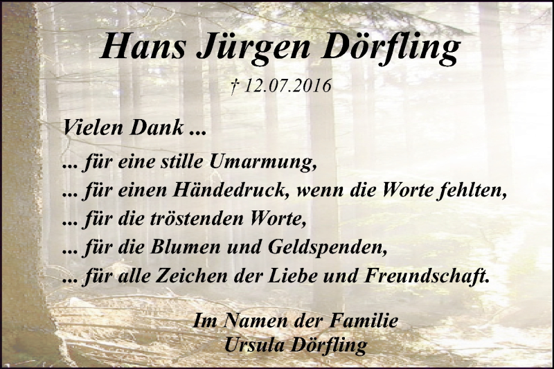  Traueranzeige für Hans Jürgen Dörfling vom 13.08.2016 aus WVG - Wochenspiegel Dessau / Köthen