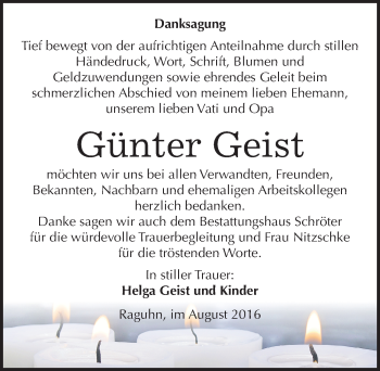 Traueranzeige von Günter Geist von Mitteldeutsche Zeitung Bitterfeld