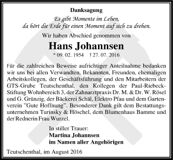 Traueranzeige von Hans Johannsen von Mitteldeutsche Zeitung Halle/Saalkreis