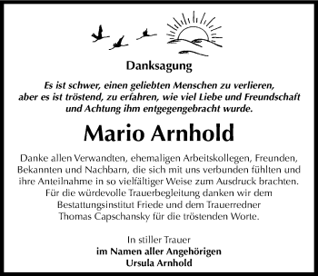 Traueranzeige von Mario Arnhold von Mitteldeutsche Zeitung Dessau-Roßlau