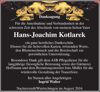 Traueranzeige von Hans-Joachim Kotlarek von Mitteldeutsche Zeitung Aschersleben