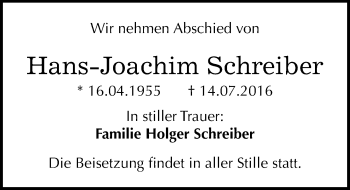 Traueranzeige von Hans-Joachim Schreiber von Mitteldeutsche Zeitung Dessau-Roßlau