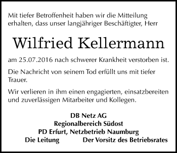 Traueranzeige von Wilfried Kellermann von Mitteldeutsche Zeitung Weißenfels
