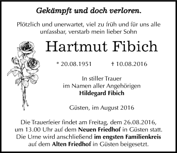 Traueranzeige von Hartmut Fibich von Mitteldeutsche Zeitung Bernburg
