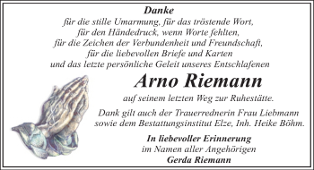 Traueranzeige von Arno Riemann von Mitteldeutsche Zeitung Dessau-Roßlau