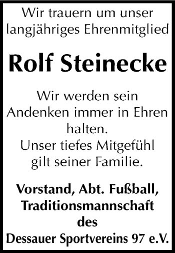 Traueranzeige von Rolf Steinecke von Mitteldeutsche Zeitung Dessau-Roßlau
