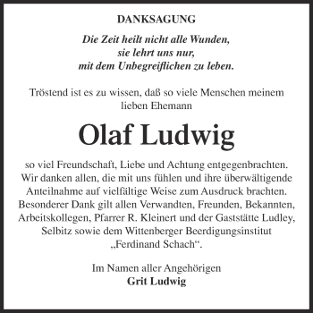Traueranzeige von Olaf Ludwig von WVG - Wochenspiegel Wittenberg