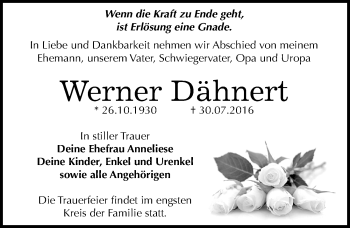 Traueranzeige von Werner Dähnert von Mitteldeutsche Zeitung Dessau-Roßlau